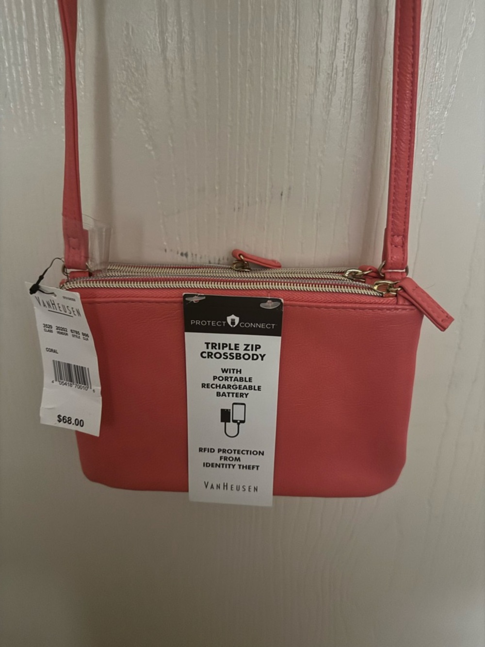 Van Heusen Coral Triple-Zip Crossbody Bag